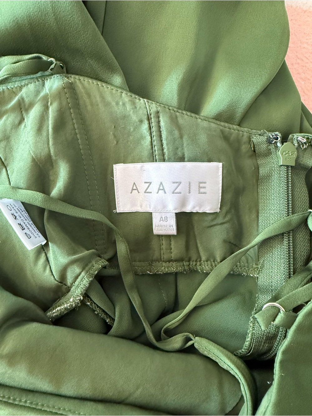 Azazie Olive One-Shoulder Satin Gown - Picture 8 of 8
